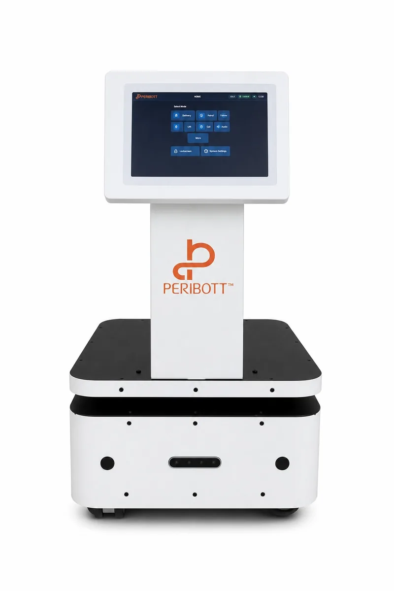Devibot AMR — front view with operator touchscreen
